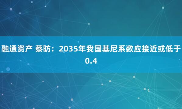 融通资产 蔡昉：2035年我国基尼系数应接近或低于0.4